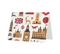 England Symbols Printed Pearl Paper Greeting Card, Black - Folded Blank Cards with Gold Trim for Weddings, Birthdays, Christmas