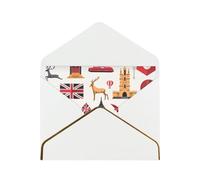 England Symbols Printed Pearl Paper Greeting Card, White - Folded Blank Cards with Gold Trim for Weddings, Birthdays, Christmas