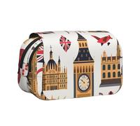 England Symbols Printed Print Flip Top Double Layer Pencil Case - Large Capacity School Supplies Organizer for Students, Kids, Teens, Artists, Travel & Office Use