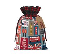 England Symbols Printing 4.7x6.9 Inch Christmas Bag Drawstring Closure,For Christmas Anniversaries Birthdays,Holds Gifts