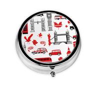 England Symbols Round Pill Box - Full Print Design, Metal Electroplated Compact Medicine Case for Travel, Fits Pockets & Wallets