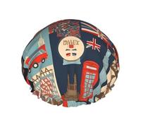 England Symbols Shower Cap for Women Men, Adjustable Reusable Shower Bonnet Double Layer Waterproof Bath Caps, EVA Lining, Elastic Band Hair Cap for All Hair Lengths