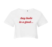 England Top for Women Cropped T-Shirt- Any Hole is a Goal Funny Slogan Cropped Top - Viral Meme Vibe Sass World Football Tournament 2026 USA Cup Baby Tee Flag Lions Footie Tshirt - M White