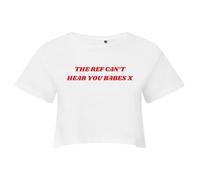 England Top for Women Cropped T-Shirt- The Ref Can't Hear You Babes Funny Slogan Cropped Top - Viral Meme Vibe Sass World Football Tournament 2026 USA Cup Baby Tee Flag Lions Footie Tshirt - XS White