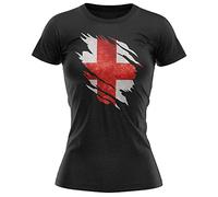 England Torn Womens T Shirt, Rugby Gifts, England Flag Torn, English Gift, English Rugby Tee, England Present for Women, S, Black