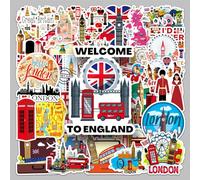 England Travel Stickers 50 pcs, British London Red Bus Sticker Set for Scrapbook Laptop Suitcase
