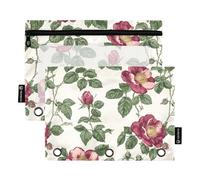 England Tudor Rose Summer Flowers 3 Rings Binder Pencil Pouch Pencil Cases with Zipper 2 Pack Recycled Storage Bag Office Supplies