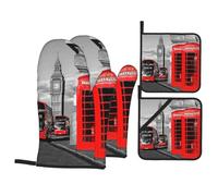 England Uk London Telephone Heat-Resistant Oven Gloves And Pot Rack Kit-Anti-Scalding And Heat Insulation, A Good Helper In The Kitchen