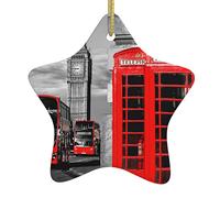 England Uk London Telephone Pattern Ceramic Pendants, Star-Shaped Christmas Tree Decorations, Personalized Christmas Ornaments