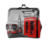 England UK London Telephone Women's Leather Kiss-Lock Coin Purse,Double-Sided Full Print Pattern,Ultra-Fine Fiber Leather,Small Clutch Wallet for Cash,Cards,Coins