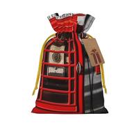 England Uk Retro London Telephone Christmas Drawstring Gift Bags Reusable Christmas Wrapping Bag W/Tags 4.7x6.9 Inch Xmas Treat Pouch Goody Bags Candy Treat Bag For Xmas Holiday Presents Party Favor