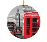 England UK Retro London Telephone Christmas Ornaments, Hanging Festive Decorative Ornament, Perfect for Holiday and Gift