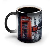 England UK Retro London Telephone Morphing Mug 12 Oz Personalized Coffee Mugs Novelty Color Changing Mugs Funny Heat Sensitive Clue Mug Custom Double Sided Ceramic Cup for Men & Women Gifts