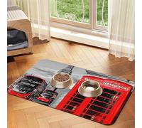 England UK Retro London Telephone Patterned Pet Feeding Mat with Water-Absorbing PU Top & Rubber Base - Anti-Slip Dog Cat Food Mat for Cats, Dogs & Pets, 40x60cm