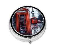 England UK Retro London Telephone Pill Case with Mirror Retro 3 Compartment Pill Box Small Pill Organizer for Purse or Pocket Decorative Metal Medicine Vitamin Organizer Unique Gifts