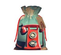 England Uk Retro London Telephone Print Christmas Drawstring Gift Bags Holiday Party Xmas Birthday Favors Present Sacks