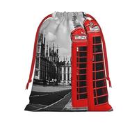 England UK Retro London Telephone -Print Drawstring Gifts Bags M Size - Soft Flannel Fabric Reusable For Wedding Party Favors Gifts Packaging