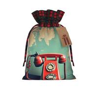 England Uk Retro London Telephone Print Festive Christmas Drawstring Gift Bags For Xmas Decorative Present Wrapping Needs