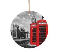 England UK Retro London Telephone -Print Round Aluminum Pendants Bulk Custom Christmas Aluminum Ornaments For Diy Multi-Size Decorative Tags For Events Crafting. 8cm