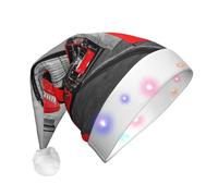 England Uk Retro London Telephone Print Santa Hat With Led Lights, Funny Christmas Hats For Adults For New Year Holiday Party Supplies