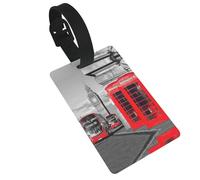 England UK Retro London Telephone Printed Luggage Tags with Wrist Strap,Name Id Label for Suitcase,Airplane Travel Essentials