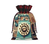 England Uk Retro London Telephones Print Festive Christmas Drawstring Gift Bags For Xmas Decorative Present Wrapping Needs
