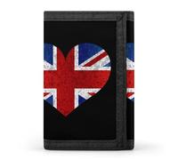 England Union Jack Flag Heart Printed Tri-fold Wallets Front Pocket Holder Money Clips with ID Credit Card Slots for Man Women
