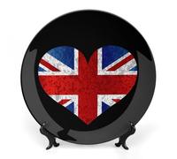 England Union Jack Proud Flag Printed Bone China Decorative Plate Ceramic Decorative Plate with Display Stand for Home Wall Decor