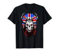 England Union Jack Skull UK British Flag Viking MMA Warrior Value Graphic T-Shirt, Men, Black, M