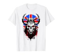 England Union Jack Skull UK British Flag Viking MMA Warrior Value Graphic T-Shirt, Men, White, M