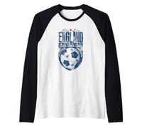 England Vintage Distressed Soccer Emblem English Three Lions Raglan Baseball Tee