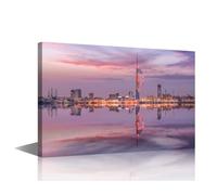 England Wall Art Prints on Canvas 1 Pieces Portsmouth Hampshire Wall Decorations for Living Room Posters and Prints Water Front City Home Decor Framed and Stretched Ready to Hang (24''Wx 36''H)