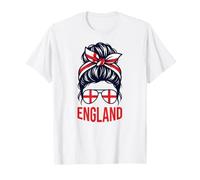 England with England Flag Cute Girl Messy Bun English Pride T-Shirt