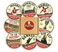 England World Cup 1966 Inspired Beer Mats - Pack of 8 Vintage Pub Style Coasters - Football Fan Gift for Home Bar, Man Cave & Games Room - 95mm Drinks Coaster Set