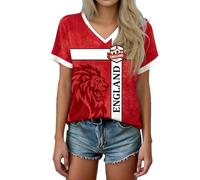 England World Cup Shirt 2026, Womens England Football Shirt 2026: World Cup Shirts Jersey Soft Lightweight Tshirt for Women Classic Clear Printed Soccer Training Top Breathable Ladies Soccer Tops Red