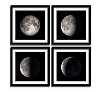ENGLANT - 4 Pieces Framed Moon Phases Canvas Wall Art, Black and White Bedroom Wall Decor, Abstract Giclee Space Artwork with Matting and Acrylic Panel Sealing, for Home and Office Decoration