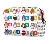 English Alphabet Different Animals Cosmetic Bag for Women, Travel Toiletries Bags Large Makeup Handy Pouch Organiser Bag with Zipper