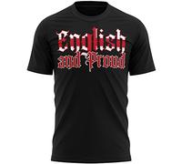 English and Proud T Shirt, Mens St Georges Day Gift, Gift Ideas for Dad and Grandad, England Flag tee, L, Black
