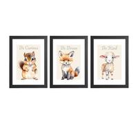 English Animals Watercolour Nursery Prints For Baby Girl Or Boy - Set of 3 - Sheep, Squirrel & Fox - Nursery Decor Wall Art Gift Present - Be Curious, Be Brave, Be Kind - A5, A4, A3 with Frame Options