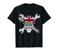 English Biker Skull Motorcycle Union Jack Flag England T-Shirt