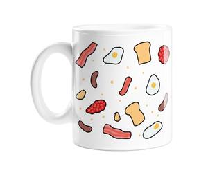 English Breakfast Print Mug | Different Breakfast Items Print Coffee Mug, Bacon, Fried Eggs, Hash Browns, Baked Beans, Toast, Sausages