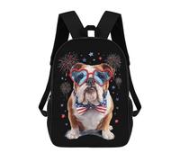 English Bull-dog The Fourth of July Printed 17 Inch Daypack Unisex Shoulder Backpacks Travel Laptop Backpack for Women Men