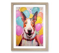 English Bull Terrier Bubble Gum Painting Framed Print | A2 Oak Framed Wall Art | Ready to Hang | Modern Animal Picture | Living Room Bedroom Lounge Office