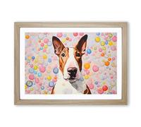 English Bull Terrier Dog Bubbles Framed Print | A2 Oak Framed Wall Art | Ready to Hang | Modern Animal Picture | Living Room Bedroom Lounge Office