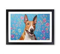 English Bull Terrier Dog Bubbles No.2 Framed Print | A2 Black Framed Wall Art | Ready to Hang | Modern Animal Picture | Living Room Bedroom Lounge Office