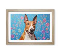 English Bull Terrier Dog Bubbles No.2 Framed Print | A2 Oak Framed Wall Art | Ready to Hang | Modern Animal Picture | Living Room Bedroom Lounge Office