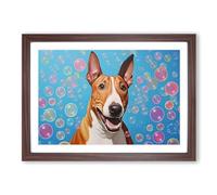 English Bull Terrier Dog Bubbles No.2 Framed Print | A2 Walnut Framed Wall Art | Ready to Hang | Modern Animal Picture | Living Room Bedroom Lounge Office