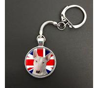 English Bull Terrier Dog Union Jack Pendant On A Snake Keyring Ideal Birthday Gift N336
