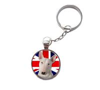 English Bull Terrier Dog Union Jack Pendant On A Split Ring Keyring Ideal Birthday Gift N336