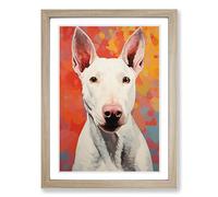 English Bull Terrier Hard Edge Painting No.2 Framed Print | A2 Oak Framed Wall Art | Ready to Hang | Modern Animal Picture | Living Room Bedroom Lounge Office